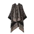 Close-up of the stylish leopard print knitted cape, showing soft cashmere-like texture. - Coffee