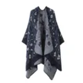 Femme bleu imprimé léopard abstrait tricoté ouvert poncho capa châle chaud cachemire - Bleu marine