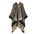 Détail de châle en tricot léopard pour femme, cape imitation cachemire douce chaud. - Kaki