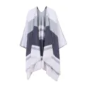 Damen farbblockierte gestrickte Poncho stilvolle gestreifte Umhang lässige Überbekleidung. - Colorblock - Hellgrau & Marineblau