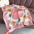 Elegant pink carriage silk scarf for women, trendy square neckerchief, luxury vintage fashion. - FG70-2 Pink