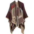 Damen Imitationskaschmir Umhang Schal mit Karo und Leopardenmuster Design Details. - Kaffee Leopard