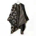 Autumn Winter Knitted Poncho Shawl Leopard Print Warm Casual Cape for Women Casual Wear - Zebra Print Grey