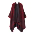 Detailansicht Damen Retro ethnischer Stil Strick Schal Umhang, klassisches Paisleymuster rot. - Marineblau