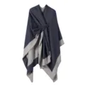 Damen Winter warme Strick Poncho Cape stilvoll dunkelblau grau Kontrast Decke Umhang - Marineblau