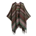 Faux Cashmere Tassel Shawl Women Colorblock Geometric Warm Blanket Cape Outerwear - Horizontal Stripes & Small Flowers Triangular Knit - Brownish Green
