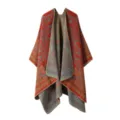 Eleganter Strick Schal Umhang im Ethno Paisley Muster, rot blau Wendelook Damen Cape stilvoll. - Orange