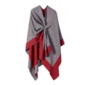 Damen lässig farbblock Strick Schal Umhang vielseitig warm poncho winter oberbekleidung - Graurot