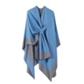 Damen einfarbig warme Schal Poncho Winter Freizeit blau grau Umhang Decke gemütlicher Mantel - Dunkelblau