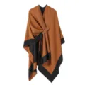 Damen Winter Warm Farbblock Schal Umhang Lässig Stilvoll Offene Front Poncho Decke Mantel - Gelb