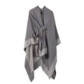 Damen einfarbige gemütliche Umhang Schal mit Gürtel stilvoll Herbst Winter warme Poncho Jacke - Hellgrau