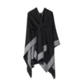Damen stilvoll schwarz grau Poncho Cape Winter warmer Schal elegante Oberbekleidung Mantel - Schwarz und Grau