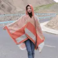 Autumn winter retro ethnic hooded poncho cloak thick warm travel shawl for women new - Persian Stripes - Orange