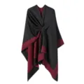 Damen schwarz rot Farblock Poncho Schal Winter warm lässig Strick Umhang Mantel - Schwarz Rot