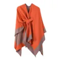 Oranger und grauer Kontrast Farbe Damen Poncho Schal Winter warme Umhang elegant - Orange