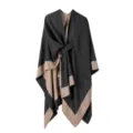 Damen stilvoller Farbblock Schal Umhang warmer Winter Wickel vielseitig gemütlich Poncho. - Schwarz Kamel