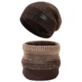 Conjunto de gorro y cuello de punto degradado, gorro de invierno cálido forrado para mujer. - Color Avena
