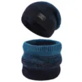 Gradierten Strickmütze und Halswärmer Winter Set für Damen, gefütterte warme Mütze und Schal. - Seeblau
