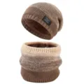 Winter Strickmütze und Halstuch Set für Damen, gefütterte Farbverlauf braune warme Mütze. - Khaki