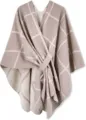 Stylish plaid cape with side strap, cozy open front winter warm poncho for women outerwear. - Off-White and Nude Pink