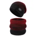 Conjunto Gorro y Braga de Cuello Tejido Rojo Negro Degradado Forrado Invierno Cálido - Burdeos
