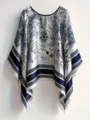 Poncho de proteccion solar de seda sintetica, capa estampada elegante, chal de verano. - TS2426