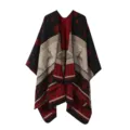 Detail view of the Christmas reindeer knit poncho cape, warm imitation cashmere fabric pattern. - Christmas Double-Sided - Black Red