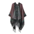Boheemse geometrische gebreide poncho detail, etnische franje sjaal, stijlvolle tribale omslagdoek. - Driehoekige kwast - Paars