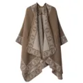 Winter women's imitation cashmere shawl detail, elegant brown geometric patterned cape. - Large Lattice Border - Camel