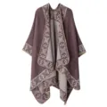 Women winter imitation cashmere shawl retro geometric pattern warm thick cape elegant detail - Large Lattice Border - Purple Pink