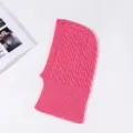 Pink knitted balaclava hooded scarf for winter, warm thick fleece thermal windproof cap. - Pink