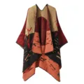 Ethnic style knit shawl cape, autumn winter warm woolen poncho outer wear for women. - Pumpkin Halloween Style - Black & Red