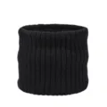 Detailed view of winter thick black knitted neck warmer, cozy fleece thermal tube scarf. - Solid Black