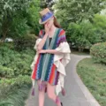 Ethnic style colorful knitted tassel poncho shawl cozy outerwear for women autumn winter - Orange
