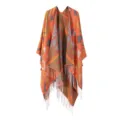 Böhmischer ethnischer Stil geometrisch gemustertes Kunstkaschmir Schal Cape Fransen Detail Ansicht - Geometrisches Quasten-Muster TR - Orange