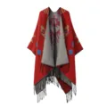 Châle frangé en similicuir cachemire femme, cape imprimé géométrique, vêtement chaud et stylé. - Croix en losanges à franges - Rouge