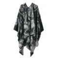 Poncho châle en tricot à motif ethnique vert foncé pour femmes, cape élégante automne hiver. - Éléphant vert foncé