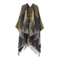Women's autumn winter geometric patterned fringe shawl cape warm cozy boho style fashion wrap - Diamond Tassel - Gray