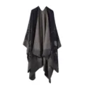 Poncho scialle mantella in maglia, design floreale retrò, caldo coprispalla invernale aperto. - Blu Notte