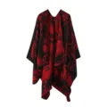Cape châle tricotée réversible rouge et noire motif éléphant style rétro pour femme hiver - Éléphant Rouge