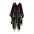 Women's autumn winter geometric fringe poncho cloak, warm imitation cashmere fashion scarf. - Argyle Tassels - Red and Blue