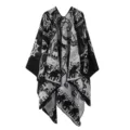 Élégant poncho tricoté noir et blanc pour femmes avec motif éléphant châle d'hiver - Éléphant noir
