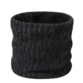 Winter thick knitted neck warmer fleece lined solid color black fleece snood scarf men - Charcoal Black