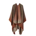Detailed view of the winter retro ethnic style knitted shawl, featuring cozy warm cape design. - Camel