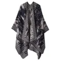 Damen Winter Warmer Kaschmir Gefühl Strick Poncho Cape Offene Front Zickzack Schal - Wellenmuster - Marineblau