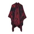 Schwarzer und roter Cashmere-Imitat Umhang Schal Damen Winter warme gemusterte Details. - Zickzack Rot