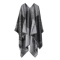 Damen Retro geometrischer Leo-Print offene Front Poncho Schal Cape Detail Ansicht - Schwarzer Leopard