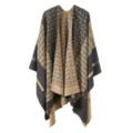 Damen boho geometrisches Muster Poncho Winter warme Kaschmirimitat Schal Umhang Cape - Karo-Kettenmuster - Schwarz