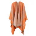 Stilvoller geometrischer Kaschmir-Mix Poncho Schal für Damen, oranger und brauner Winter-Umhang. - Karierte Kette Orange
