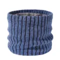 Winter thick knitted neck warmer for men, cozy fleece lined blue striped loop scarf. - Blue